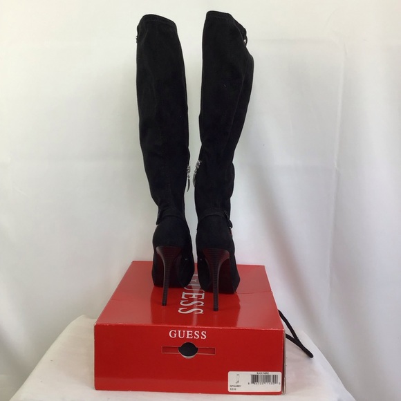GUESS WOMEN GOTH BLACK SOFT SUADE SQUARE TOE LONG KNEE LENGTH HEEL BOOTS SIZE 6M - Picture 3 of 7